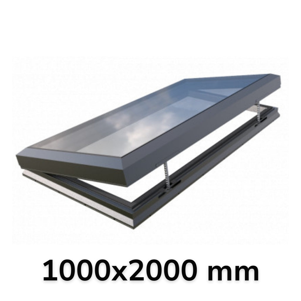 1000 x 2000 mm Lucernario elettrico apribile in vetro (gamma Premium)