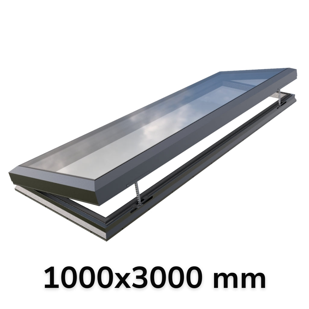 1000 x 3000 mm Lucernario elettrico apribile in vetro (gamma Premium)