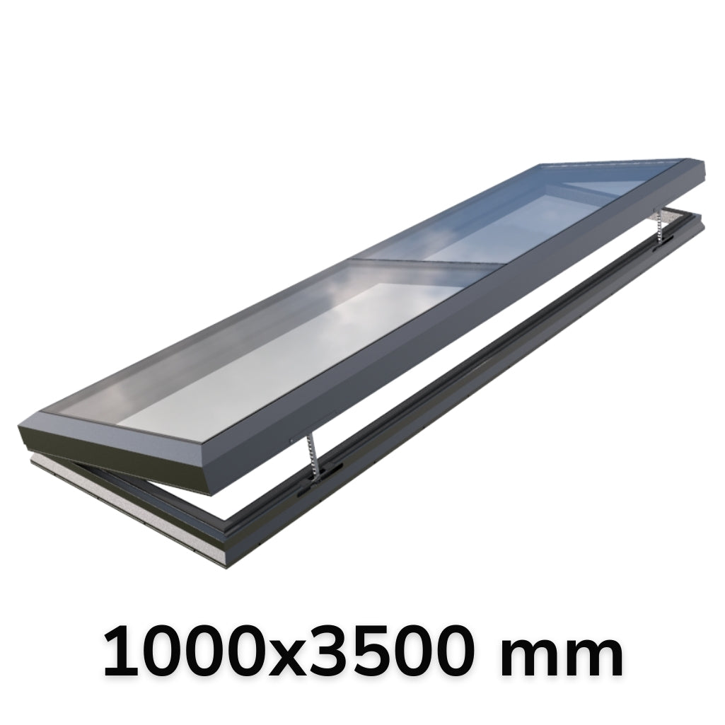 1000 x 3500 mm Lucernario modulare in vetro ad apertura elettrica (0 fisso 1 apertura)