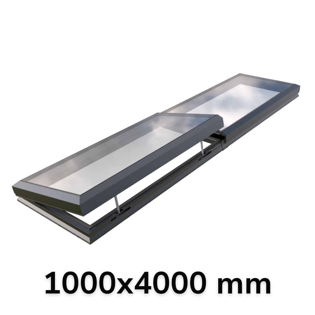 1000 x 4000 mm Lucernario modulare in vetro ad apertura elettrica (1 fisso 1 apertura)