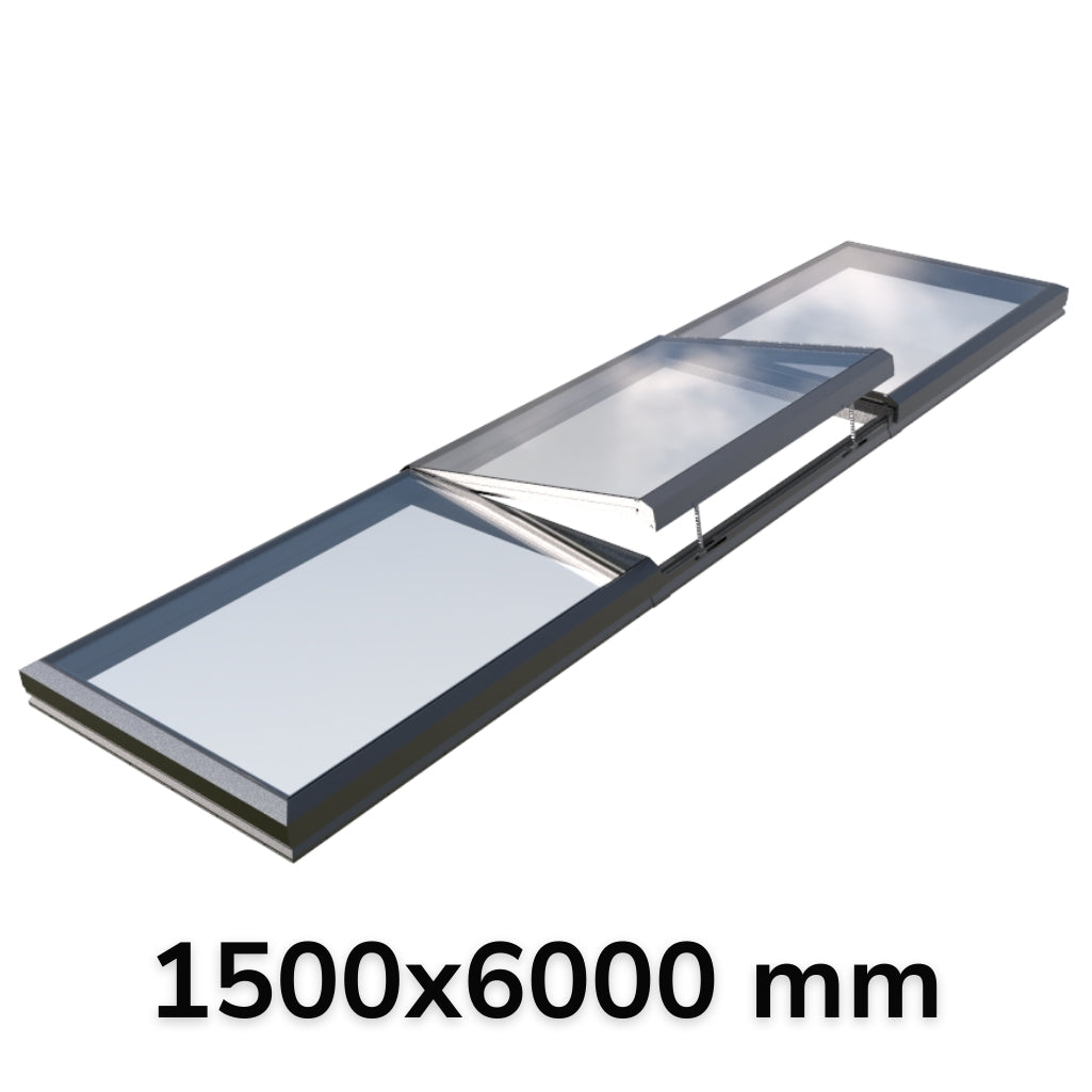 1500 x 6000 mm Lucernario modulare in vetro ad apertura elettrica (2 fissi 1 apertura)