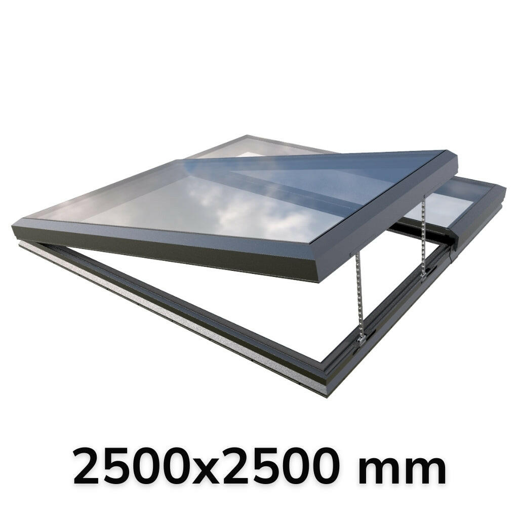2500 x 2500 mm Electric Opening Glass Link Modular Skylight (1 Fixed 1 Opening).