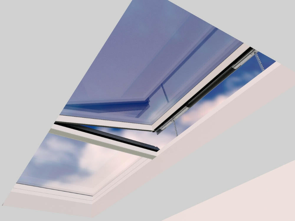 1500 x 4500 mm Electric Opening Glass Link Modular Skylight (1 Fixed 1 Opening).