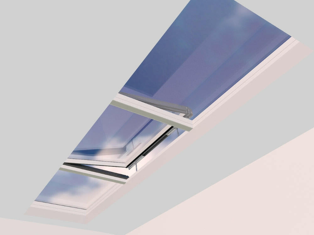 1500 x 6000 mm Electric Opening Glass Link Modular Skylight (2 Fixed 1 Opening).