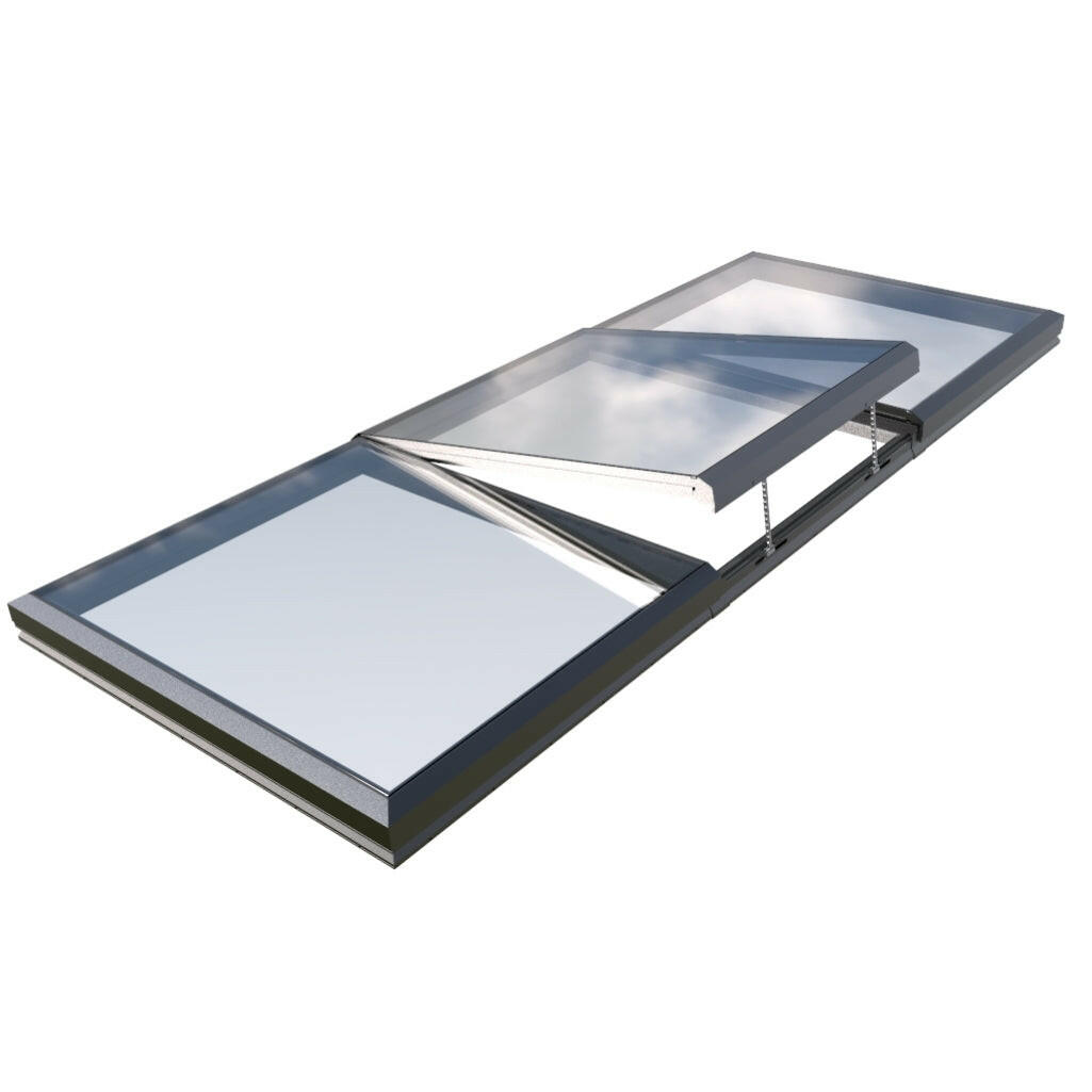 2000 x 5000 mm Electric Opening Glass Link Modular Skylight (2 Fixed 1 Opening).