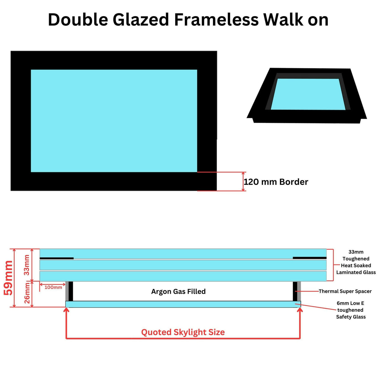 800 x 2500 mm Frameless Walk-on Skylight.