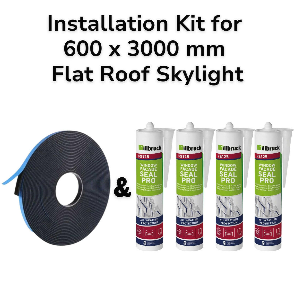 600 x 3000 mm Flat Roof Skylight Installation Kit.