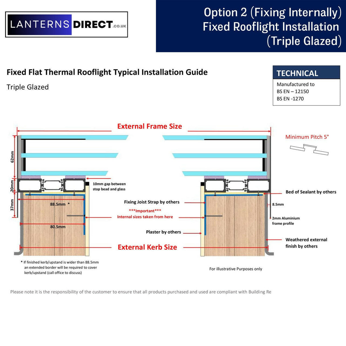 800 x 1800 mm LD Framed Flat Roof Skylight.