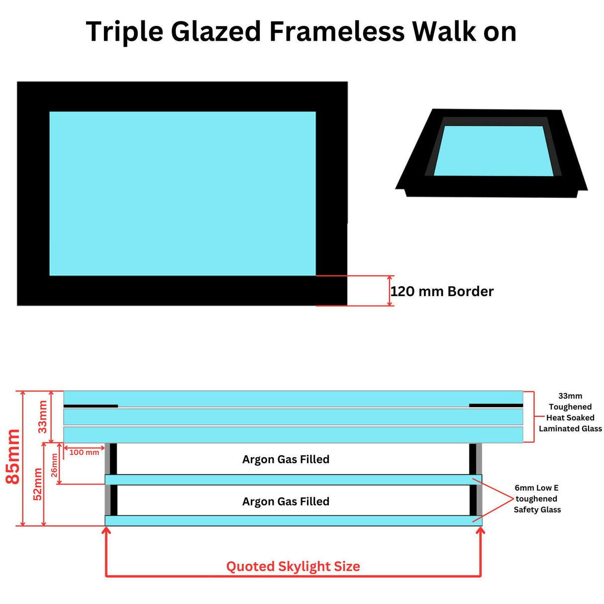 800 x 1000 mm Frameless Walk-on Skylight.