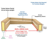400 x 3000 mm Insulated Upstand for Flat Roof Skylight.