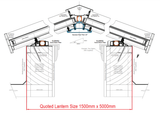 1500 x 5000 mm Lanterna da tetto in alluminio Stratus Stile 6 (tradizionale).